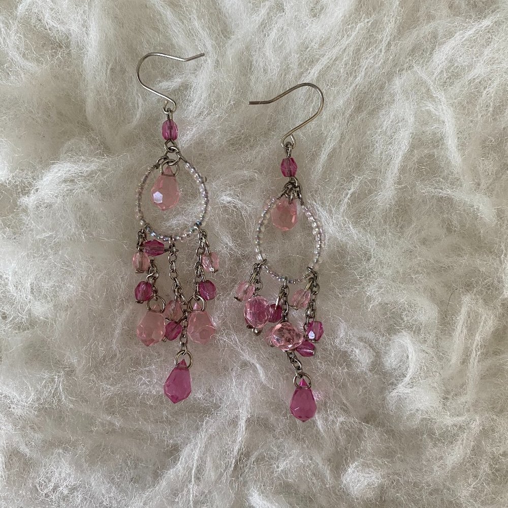 Silver and Pink Dangle Earrings